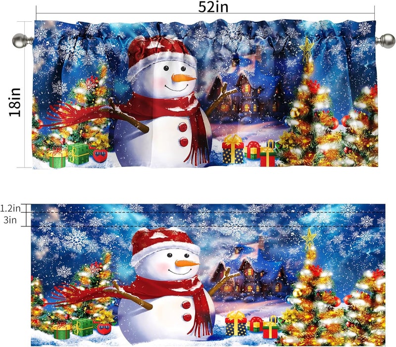 SUNWISHA Christmas Window Curtains Valance Decoration 52x18 inch Snowman Happy Christmas Eve Winter Forest Decor - Rod Pocket Kitchen/Bathroom/Laundry Valances - Image 2